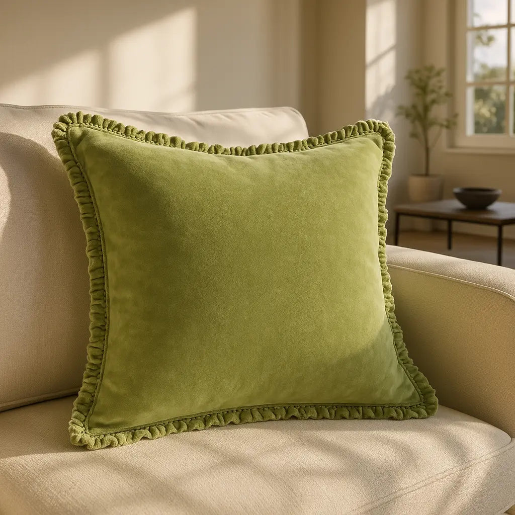 Bertie 100% Cotton Velvet Sage Cushion Cover or Filled Cushion 45cm x 45cm