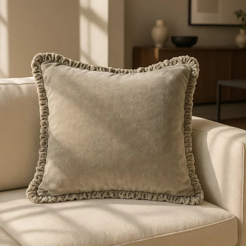 Bertie 100% Cotton Velvet Taupe Cushion Cover or Filled Cushion 45cm x 45cm