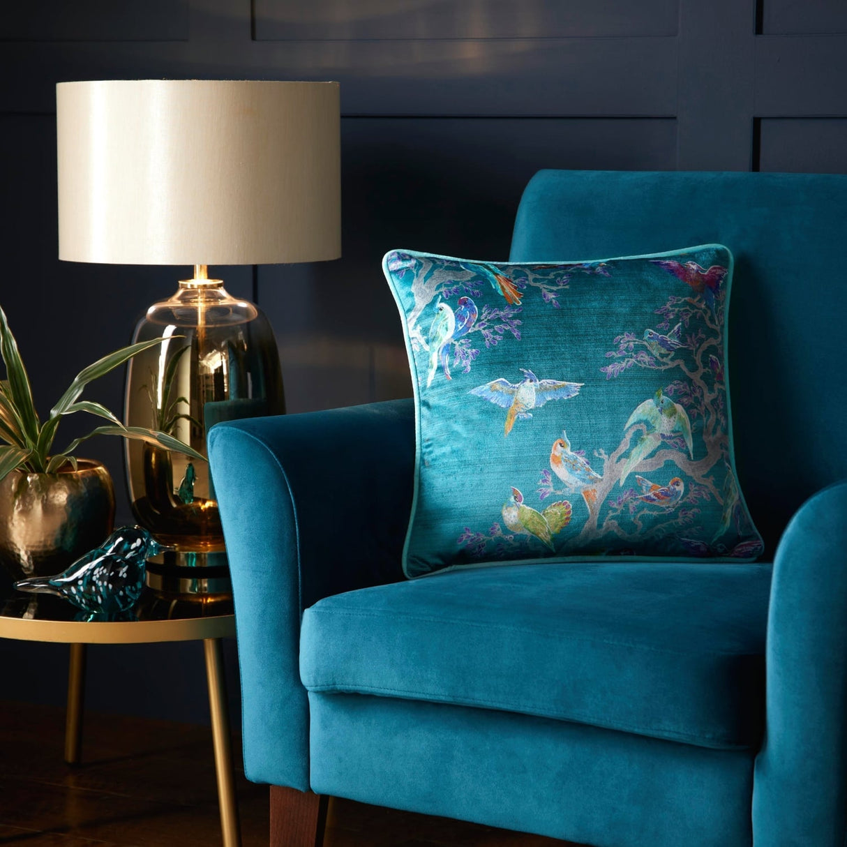 Laurence Llewelyn-Bowen Birdity Absurdity Blue Pink Cushion Cover 43cm x 43cm - Blue