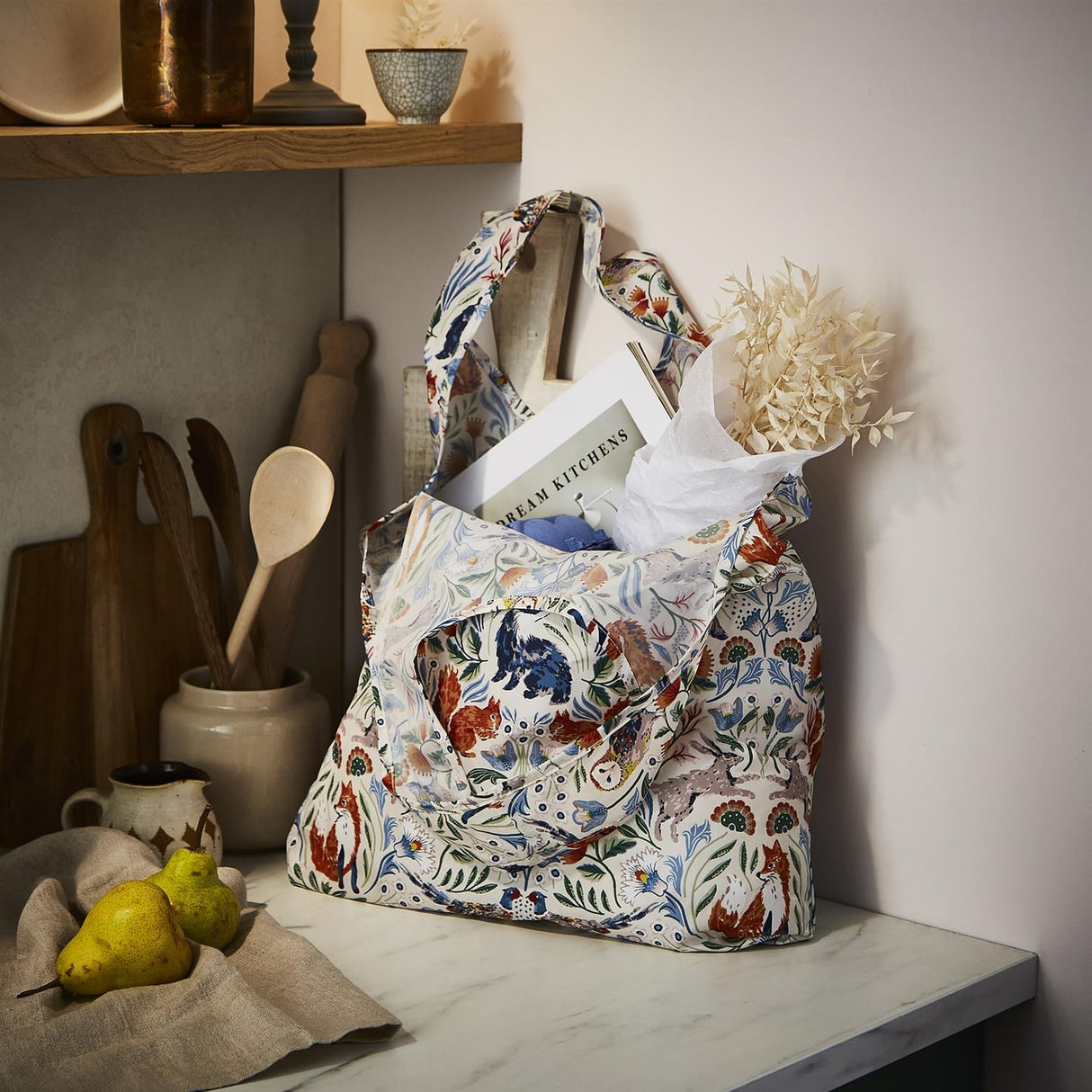 Ulster Weavers Blackthorn Floral Packable Shopping Bag - Blackthorn Foldable Tote Bag Medium In Beige 4