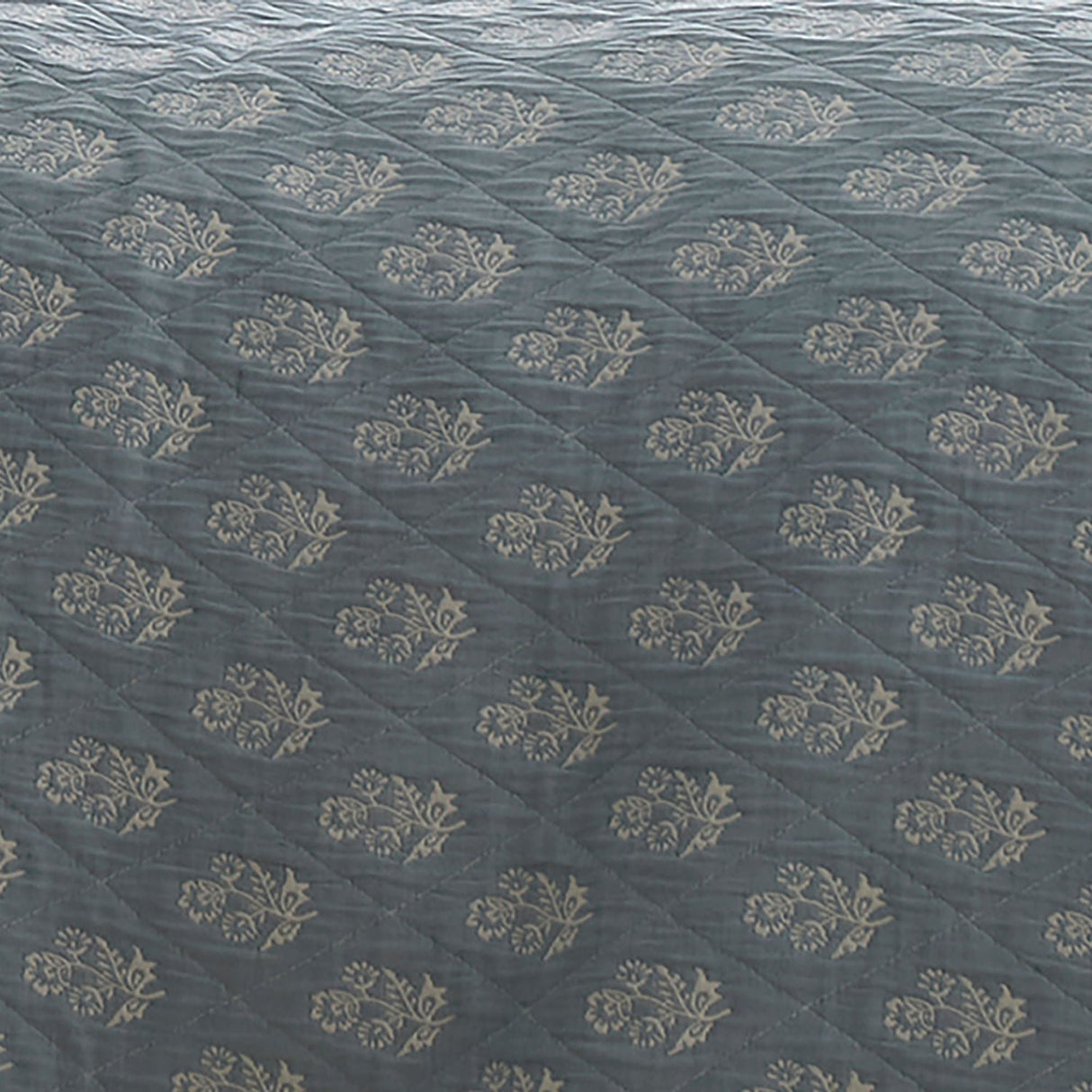 Decorative Block Floral Jacquard Bedspread Blue 235cm x 235cm - Block Floral Bedspread In Blue 235 X 235Cm 2