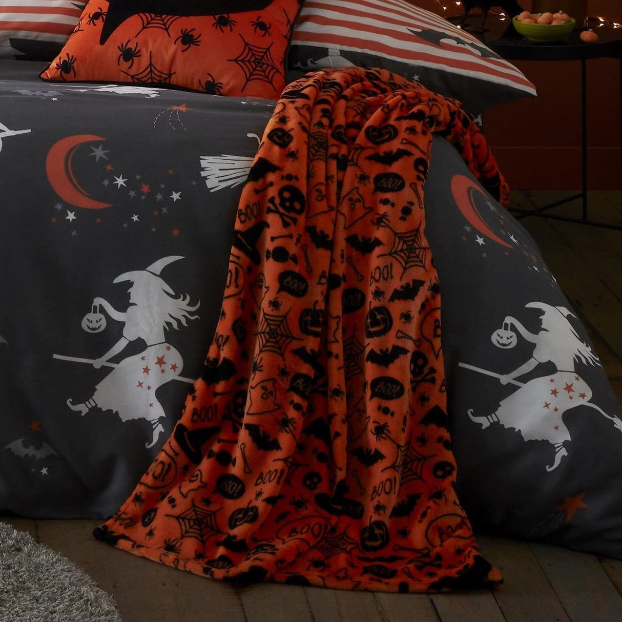 Boo! Halloween Orange Fleece Throw – Orange – 120cm x 150cm - Boo Halloween Throw In Orange 120 X 150Cm 4