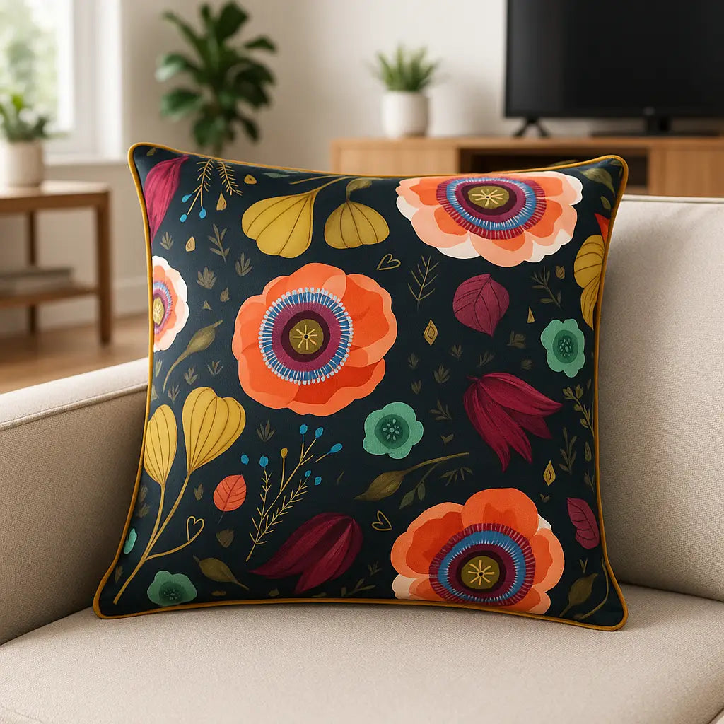 Bright Blooms Illustrated Velvet Cushion Cover 50cm x 50cm