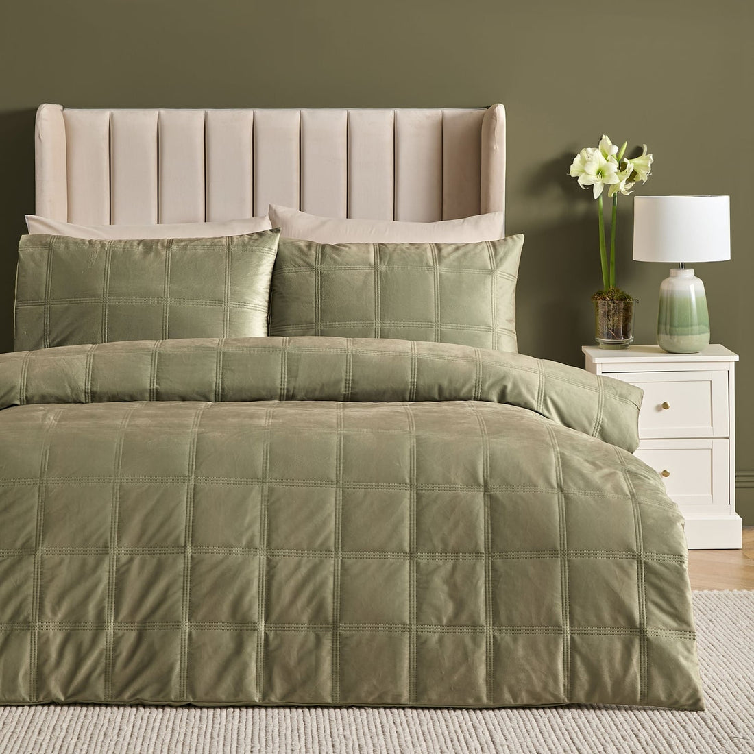 Brighton Square Geometric Green Duvet Cover Bedding Set