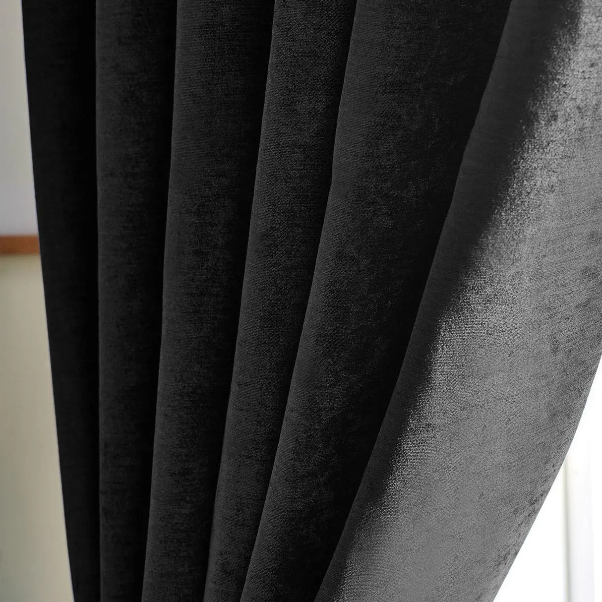 Alan Symonds Chenille Blackout Eyelet Ring Top Curtains in Black - Image 2