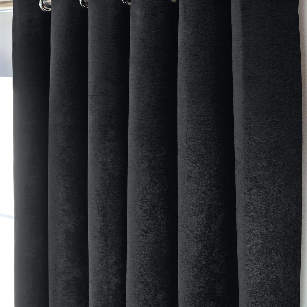 Alan Symonds Chenille Blackout Eyelet Ring Top Curtains in Black - Image 5