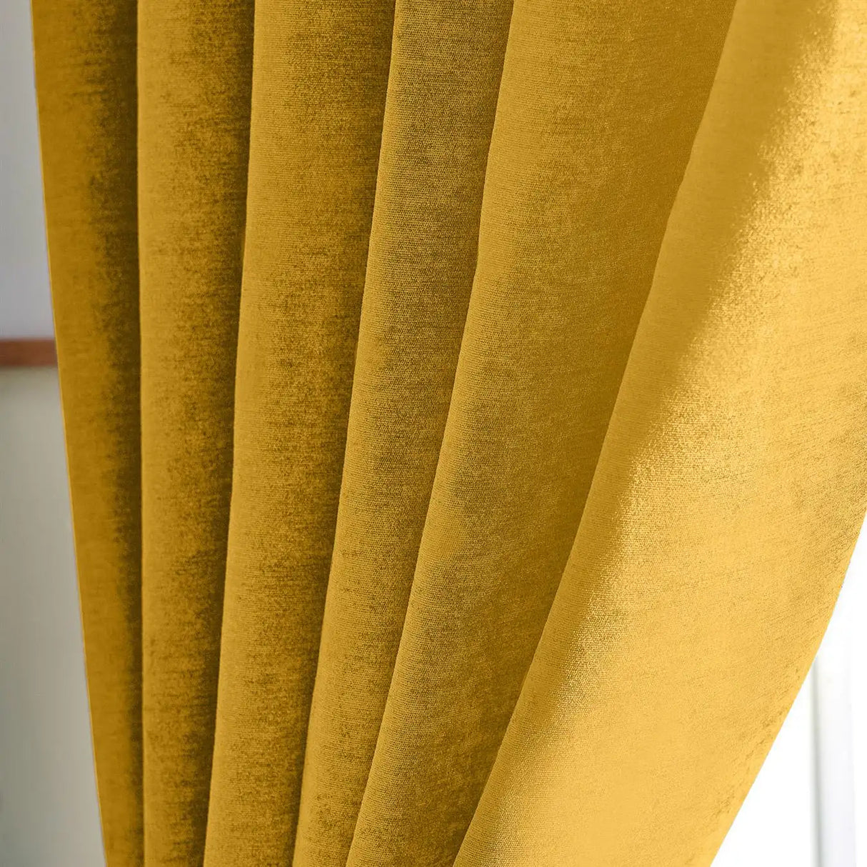 Alan Symonds Chenille Blackout Eyelet Ring Top Curtains in Ochre - Image 2