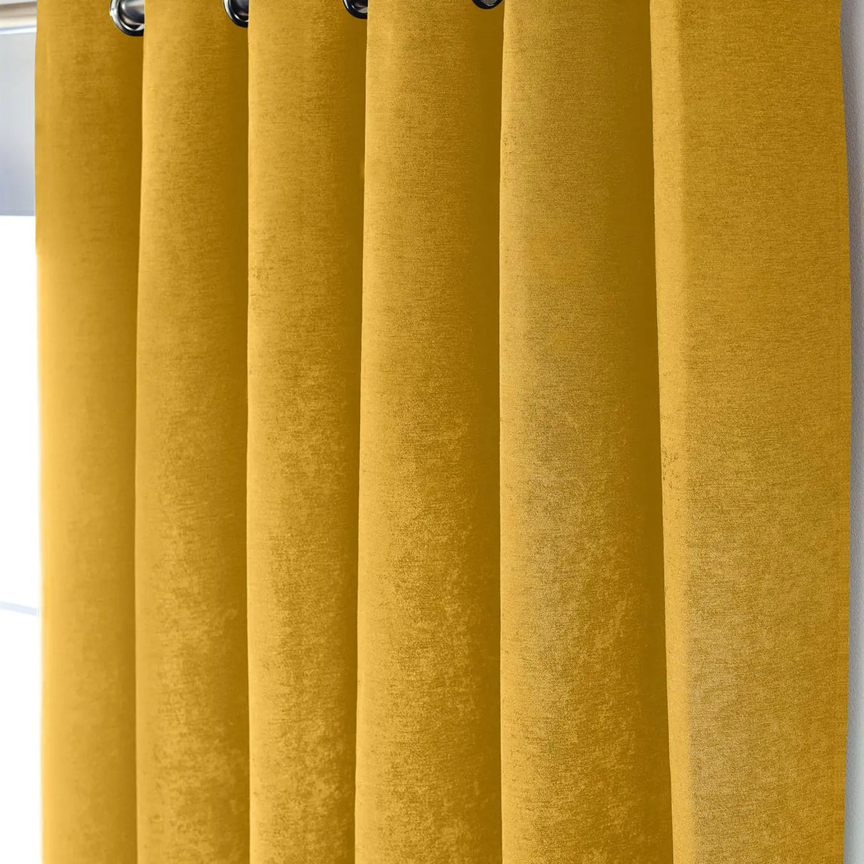 Alan Symonds Chenille Blackout Eyelet Ring Top Curtains in Ochre - Image 5
