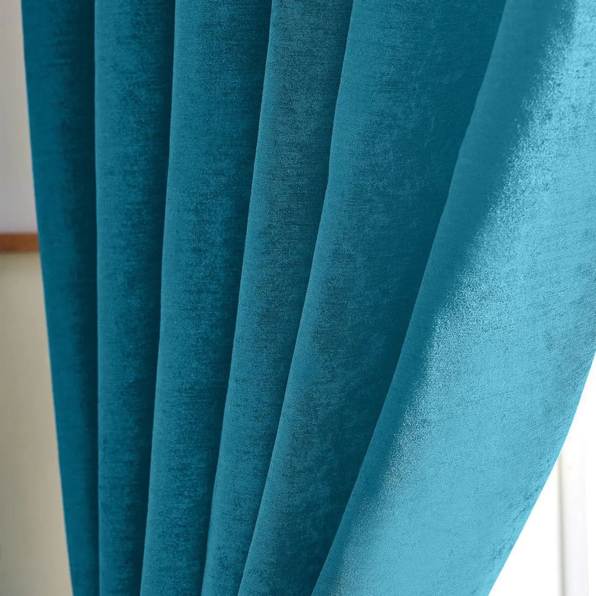 Alan Symonds Chenille Blackout Eyelet Ring Top Curtains in Teal - Image 2