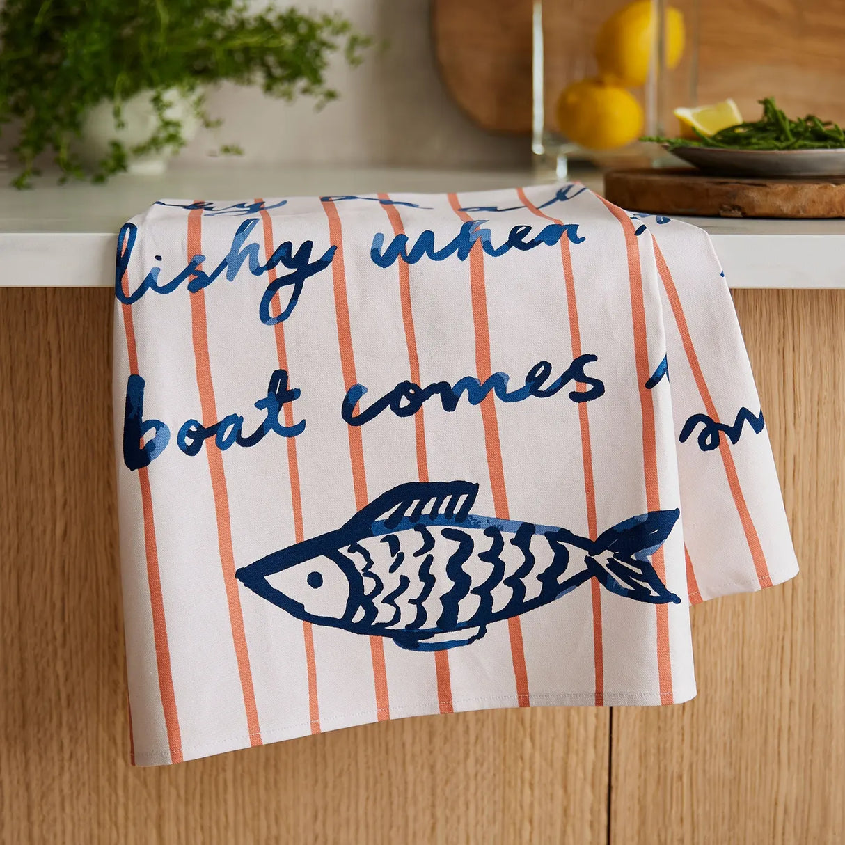 Catch of the Day Cotton Tea Towel in Multicolour