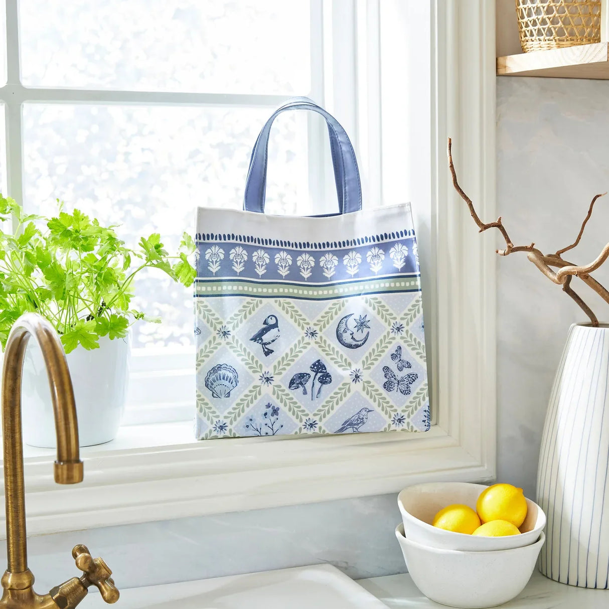 Coastal Treasures Canvas Shoulder Bag in Blue