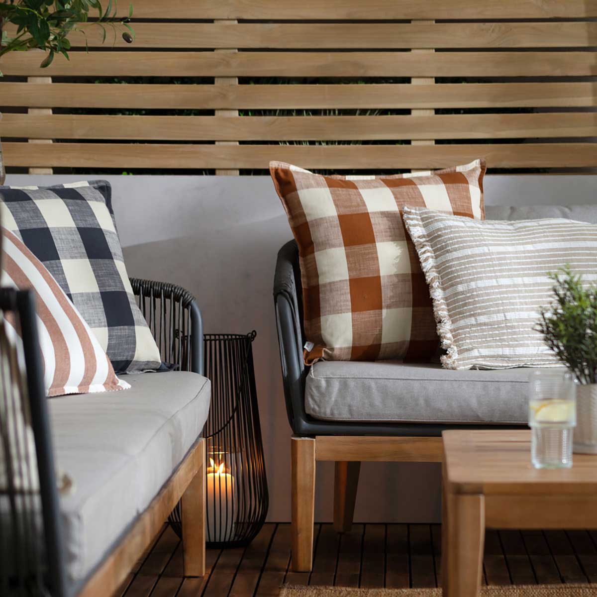 Chesil Check Outdoor Cushion Cover / Filled Cushion 20" x 20" (50cm x 50cm) by Yard 2