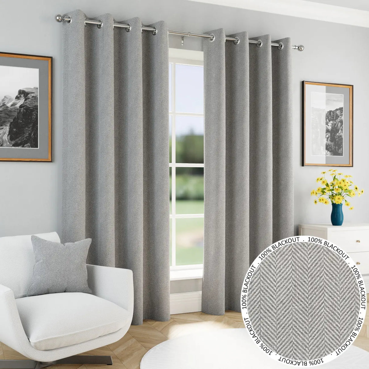 Chester Blackout Eyelet Curtains - Grey