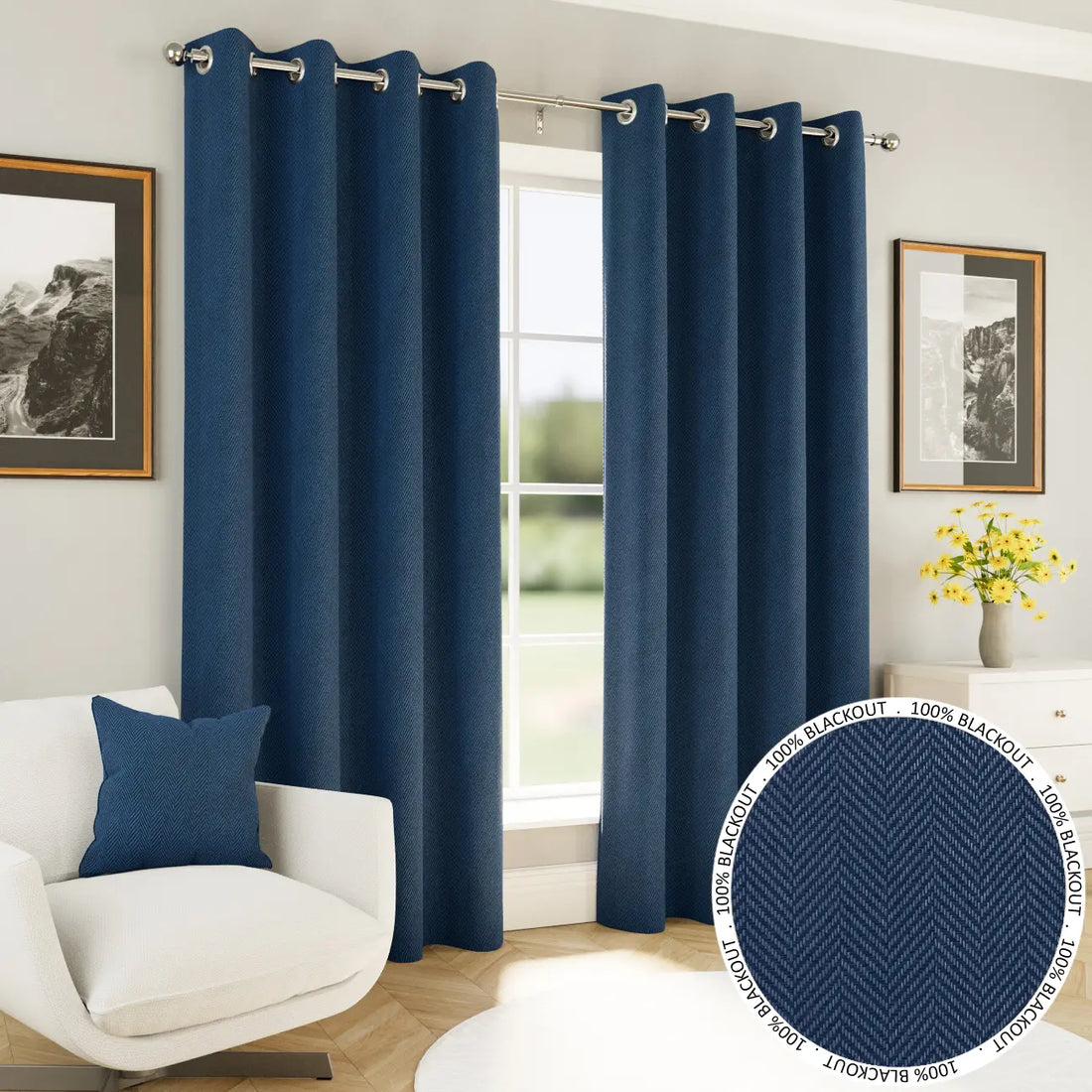 Chester Navy Thermal Blackout Eyelet Curtains