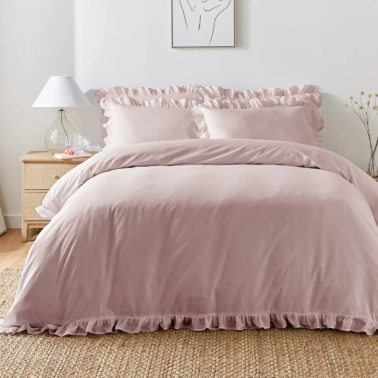 Cassia Frill 100% Cotton Duvet Cover Set - Lavender