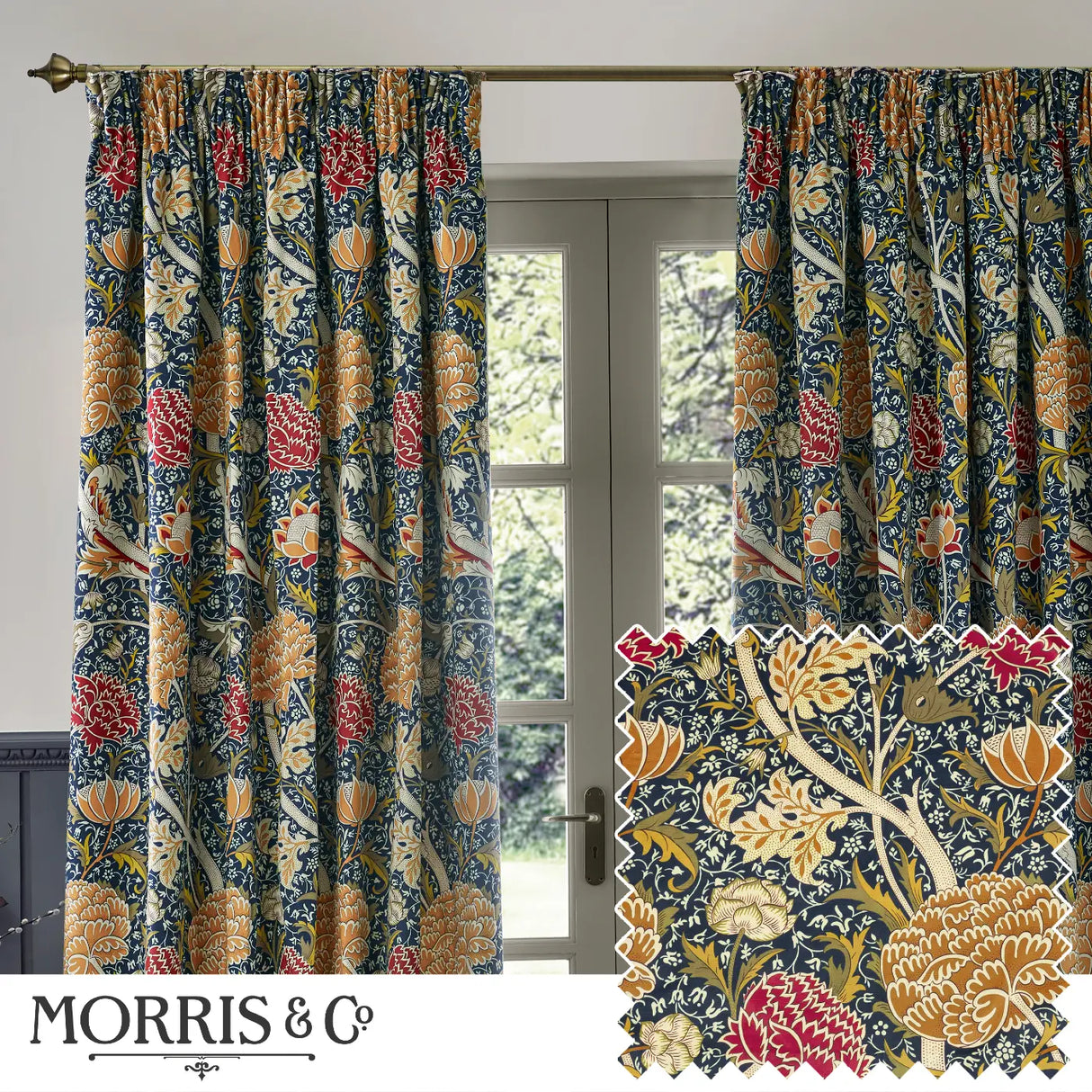 Cray Tape Top Pencil Pleat Curtains by Morris & Co