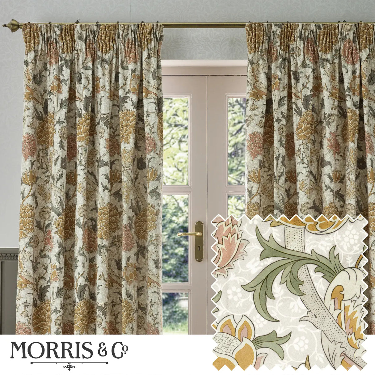 Cray Tape Top Pencil Pleat Curtains by Morris & Co