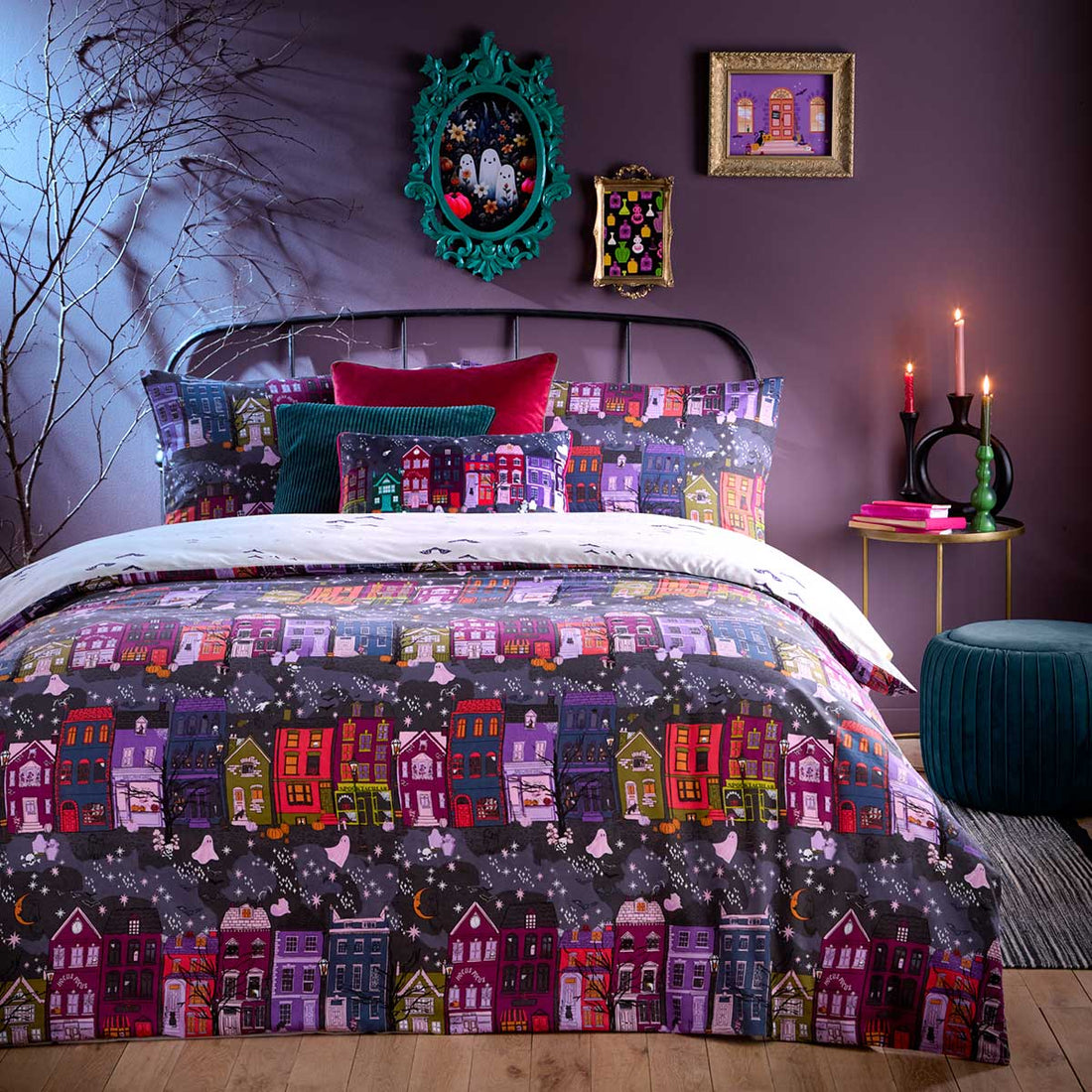 Creepy Town Duvet Cover Set - Charcoal