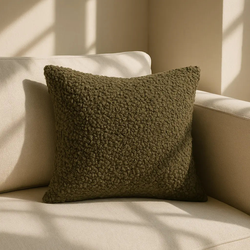 Cabu Textured Boucle Khaki Cushion Cover 45cm x 45cm