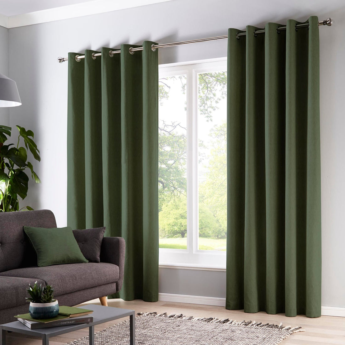 Cannes Lined Bottle Green 100% Cotton Thermal Blackout Eyelet Curtains