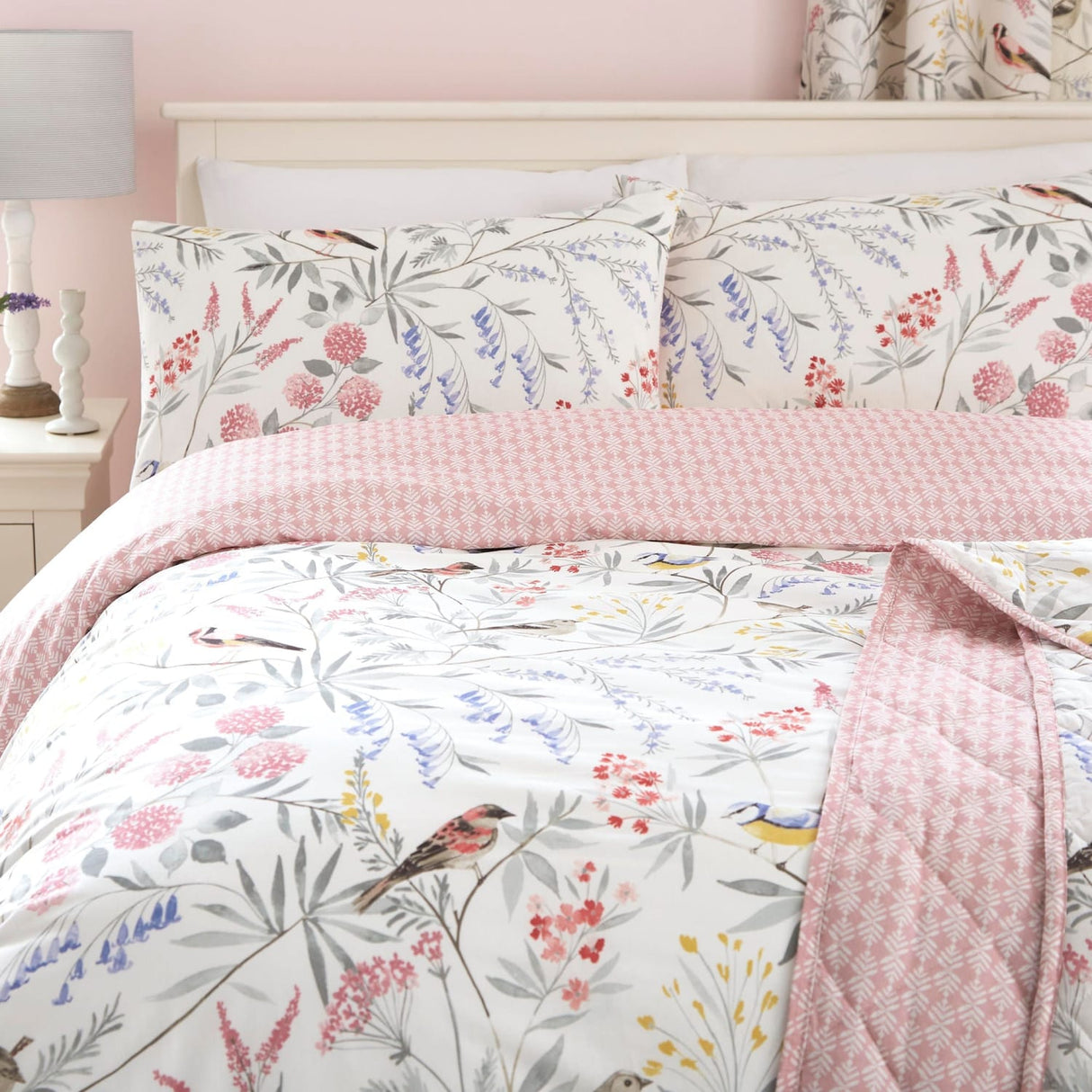 Caraway Floral Polycotton Duvet Cover Set - Pink - Caraway Duvet Cover Set In Pink 2
