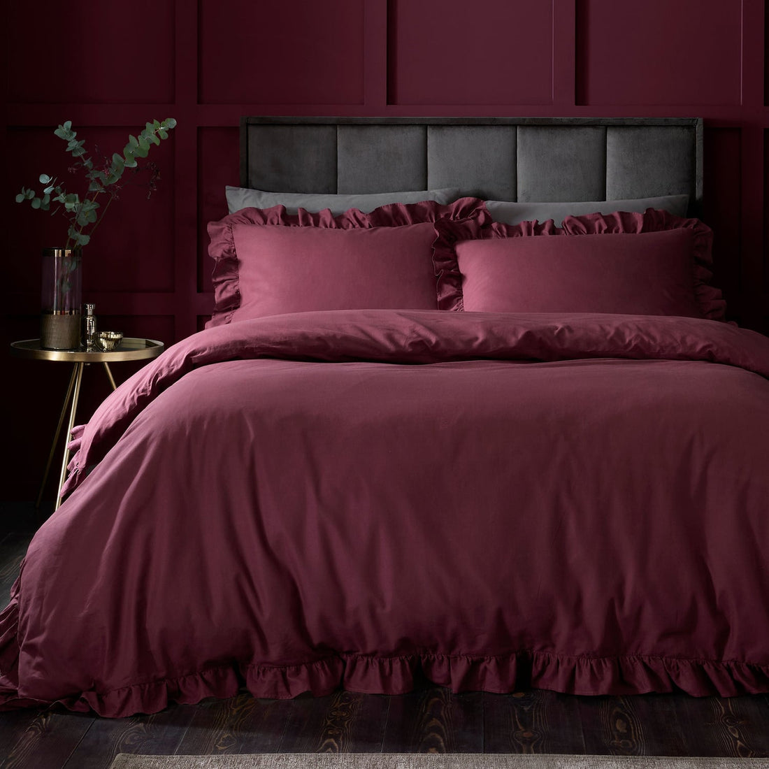 Cassia Frill Berry 100% Cotton Duvet Cover Bedding Set