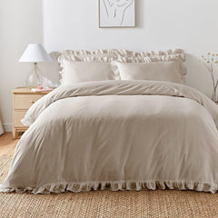 Cassia Frill Natural 100% Cotton Duvet Cover Bedding Set