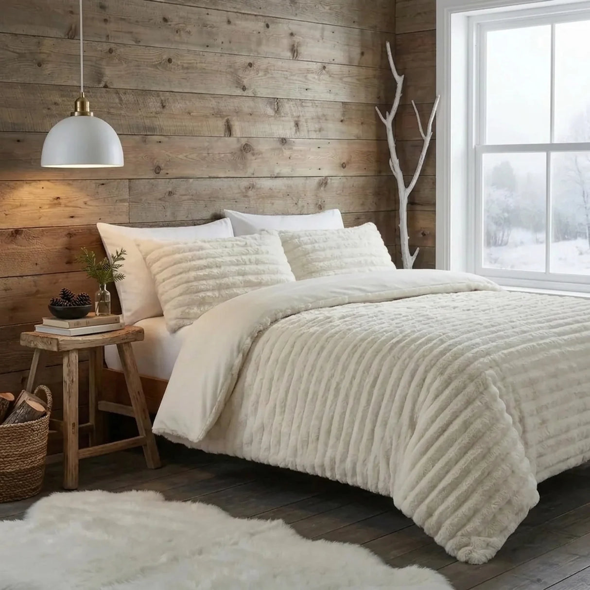 Check Teddy Cream Fleece Duvet Cover Bedding Set-2