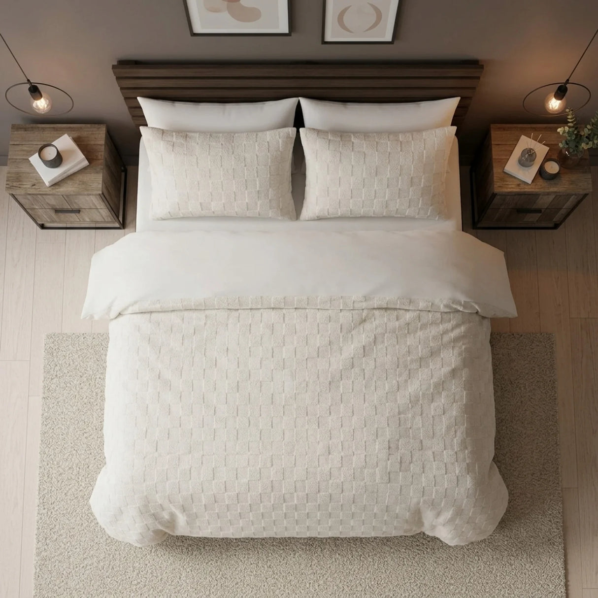 Check Teddy Cream Fleece Duvet Cover Bedding Set-3