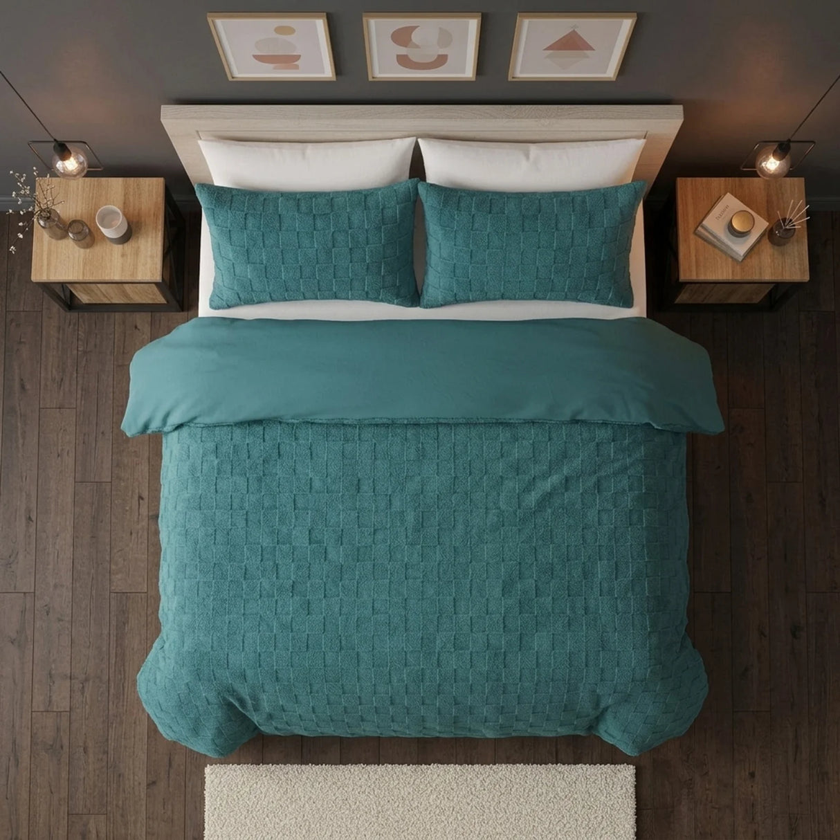 Check Teddy Duck Egg Fleece Duvet Cover Bedding Set-4