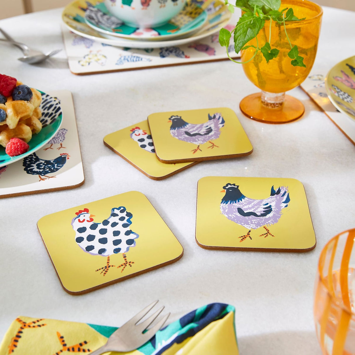 Ulster Weavers Chick Chicken Farm and Dining Coasters 4 Pack - Chick Chicken Coasters 4 Pack In Yellow 2