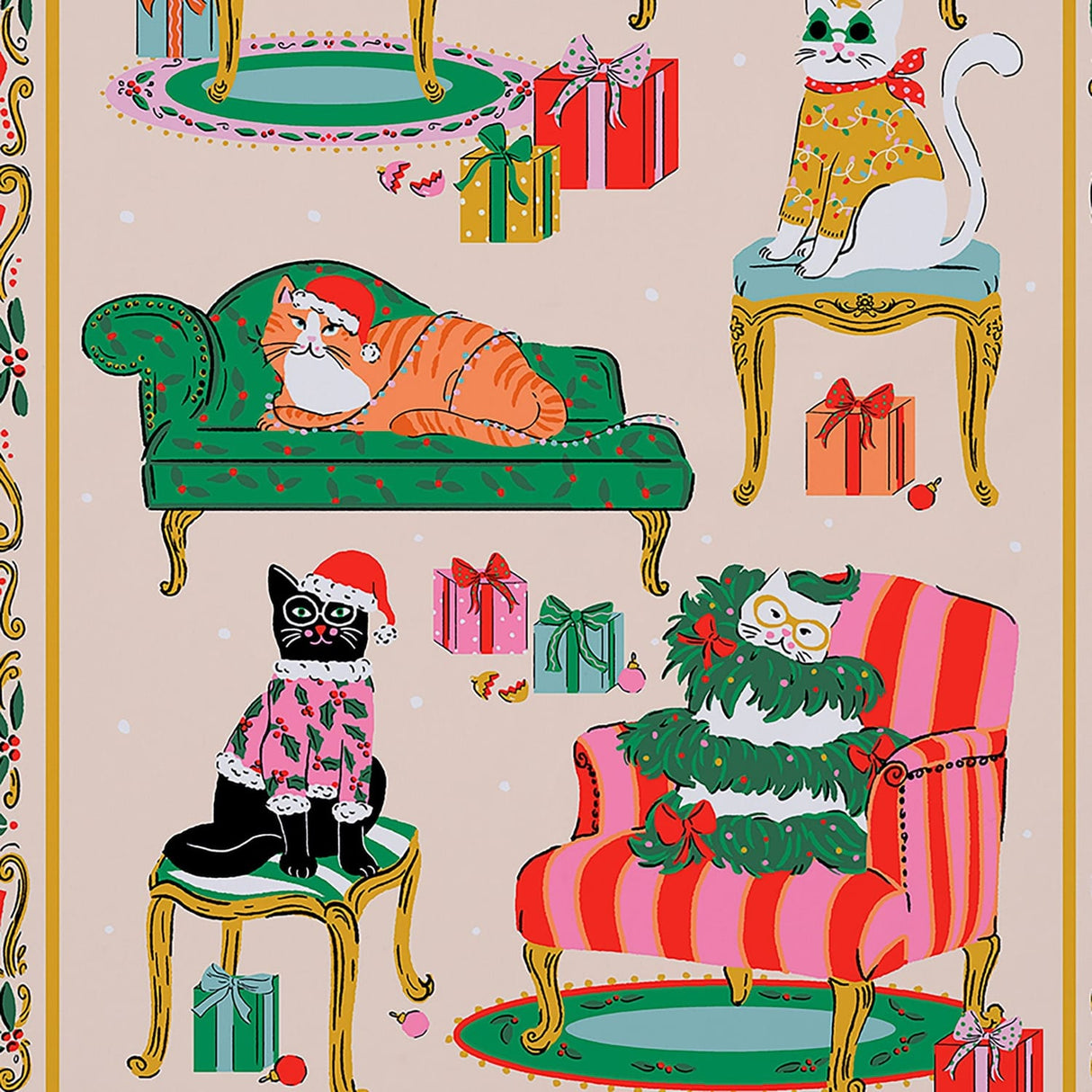 Ulster Weavers Christmas Cool Cats 100% Cotton Tea Towel - Christmas Cool Cats Cotton Tea Towel In Multicolour 2