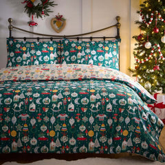 Christmas Ornaments Polycotton Duvet Cover Set - Green