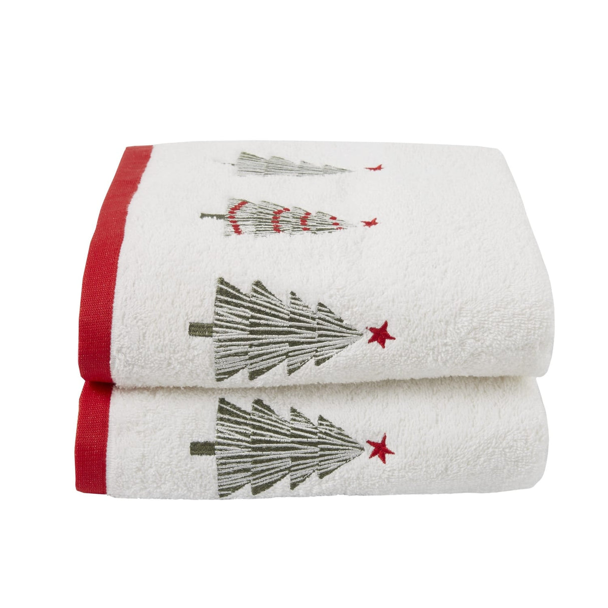 Christmas Trees Beige Festive Hand Towel Pair - Christmas Trees Hand Towel 2 Pack In White 50 X 90Cm 2