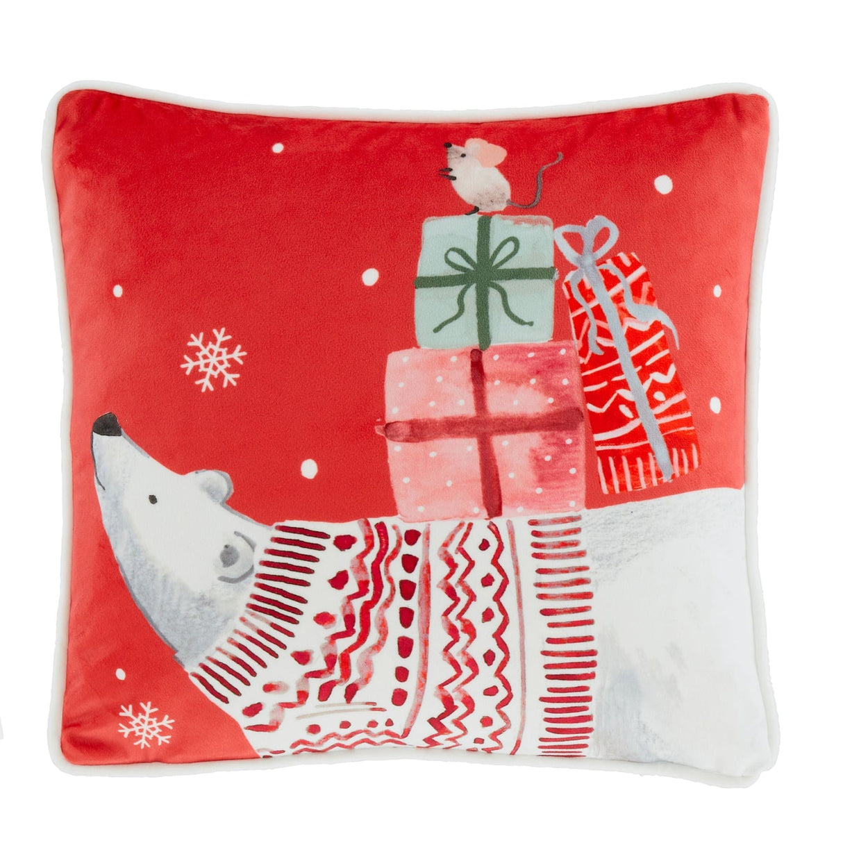 Christmas Woodland Animals Red Cushion Cover 43cm x 43cm - Christmas Woodland Animals Cushion In Red 43 X 43Cm 2