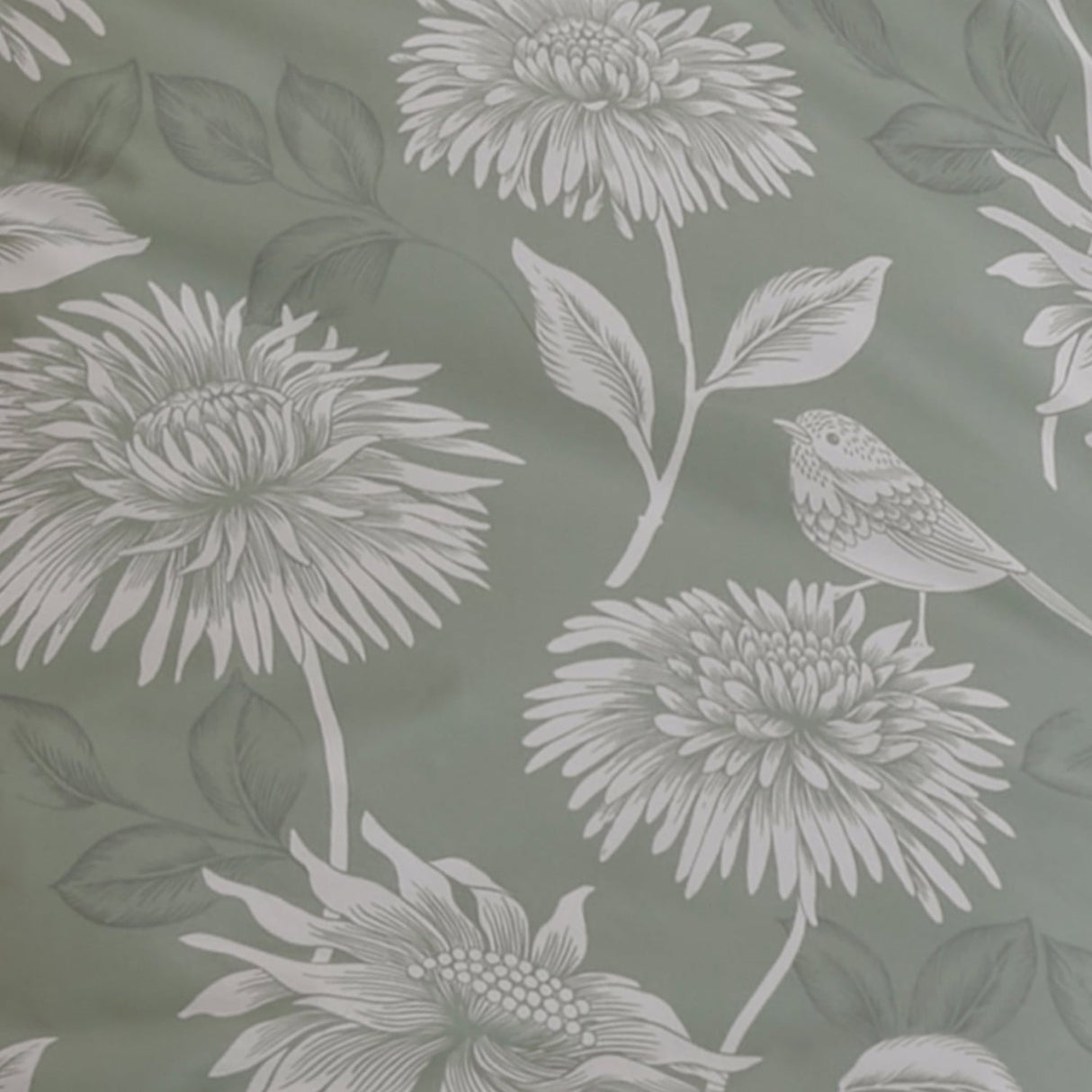 Chrysanthemum Floral Pencil Pleat Curtains - Green Thermal Light Filtering - Chrysanthemum Pencil Pleat Curtains In Green 2
