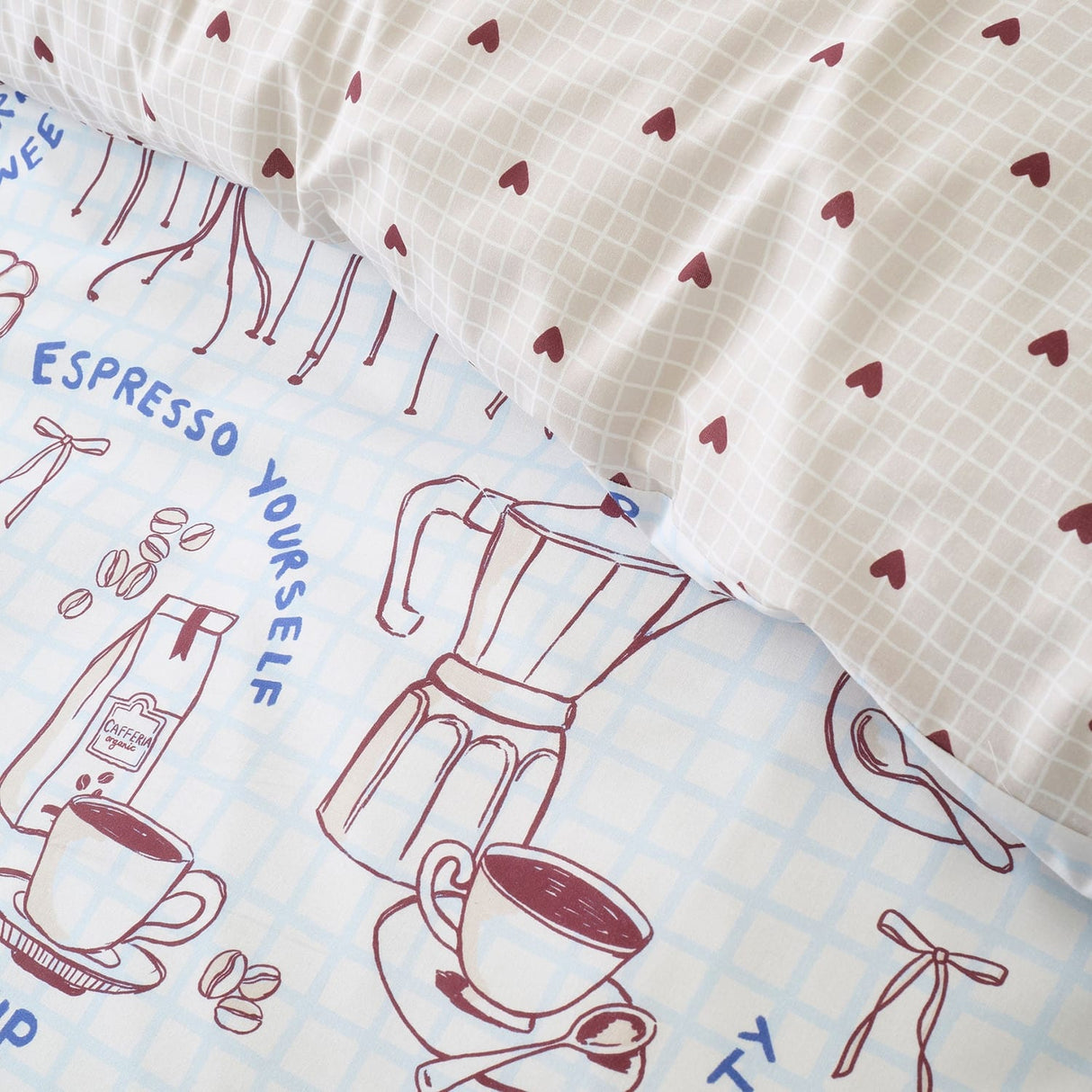 Coffee Club Blue Polycotton Duvet Cover Set - Coffee Club Duvet Cover Set In Blue 3