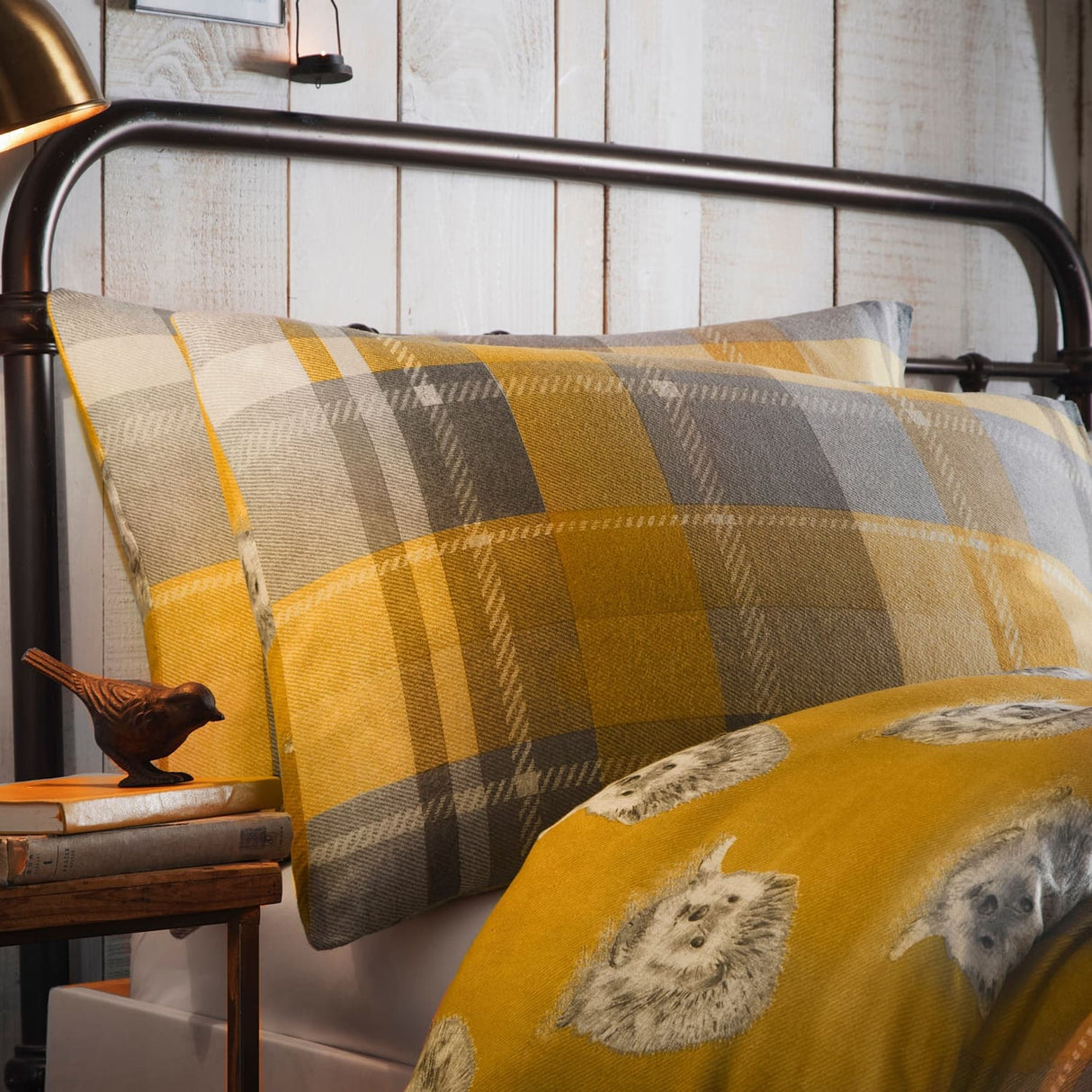 Colville Check Brushed Cotton Flannelette Duvet Cover Set - Ochre - Colville Check Duvet Cover Set In Ochre 2
