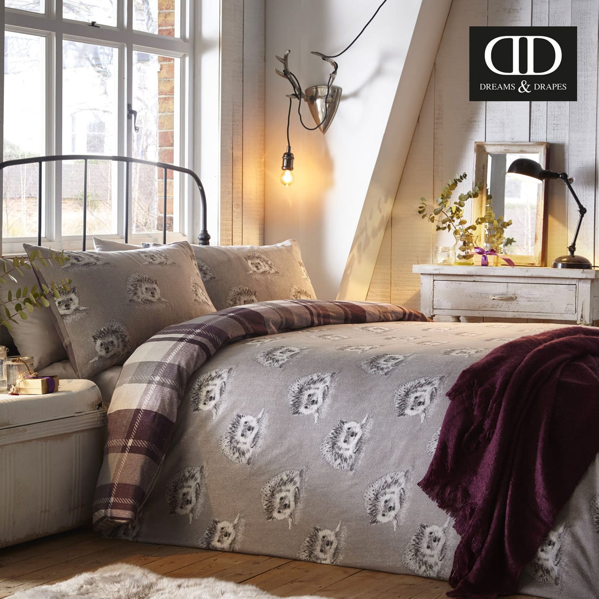 Colville Check Brushed Cotton Flannelette Duvet Cover Set - Plum - Colville Check Duvet Cover Set In Plum 4