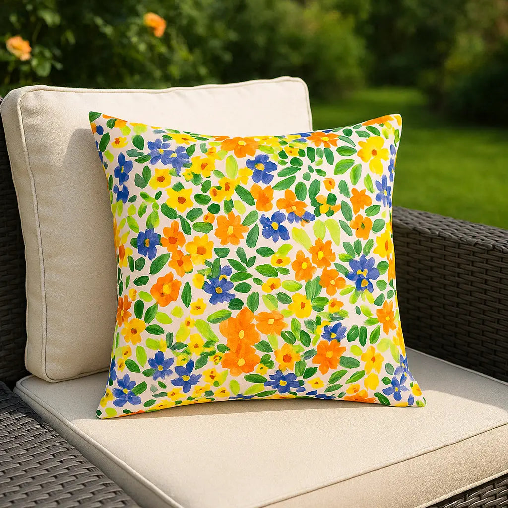 Confetti Floral Outdoor Cushion Cover / Filled Cushion 18" x 18" (45cm x 45cm) by Wylder Nature