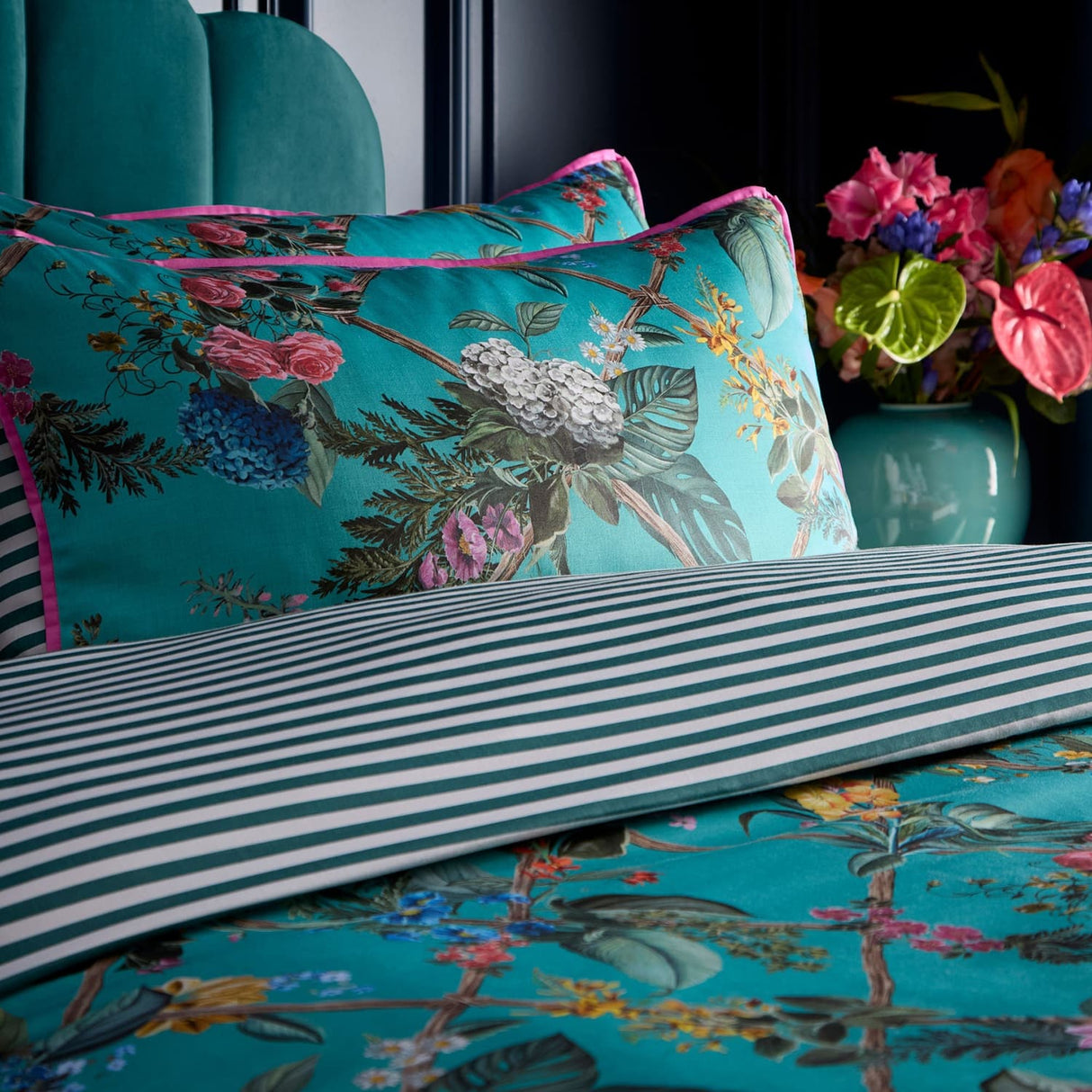 Laurence Llewelyn-Bowen Cotswold Fantasia 100% Cotton Duvet Cover Set - Teal - Cotswold Fantasia Duvet Cover Set In Teal 2