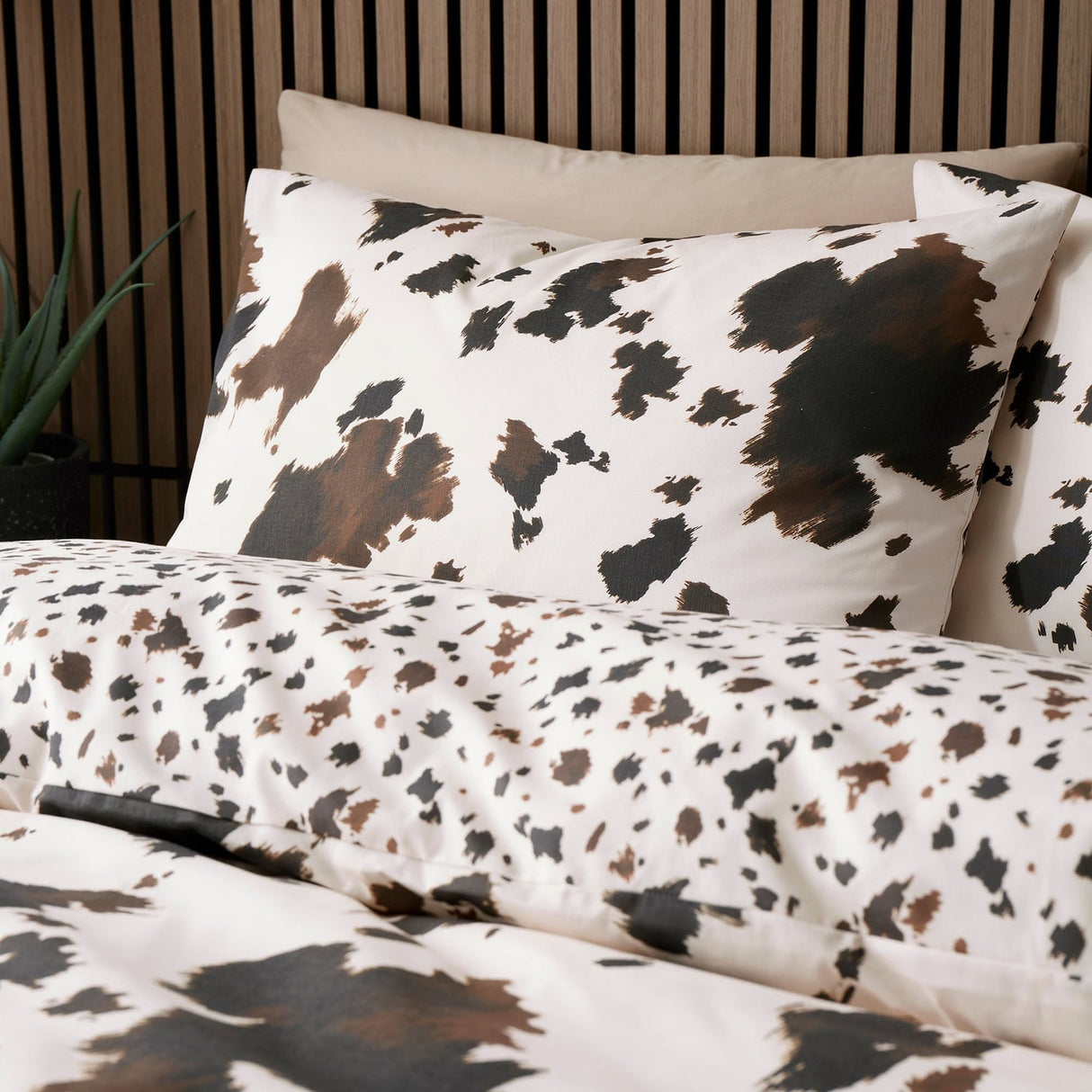 Cow Print Natural Polycotton Duvet Cover Set - Cow Print Duvet Cover Set In Natural 2