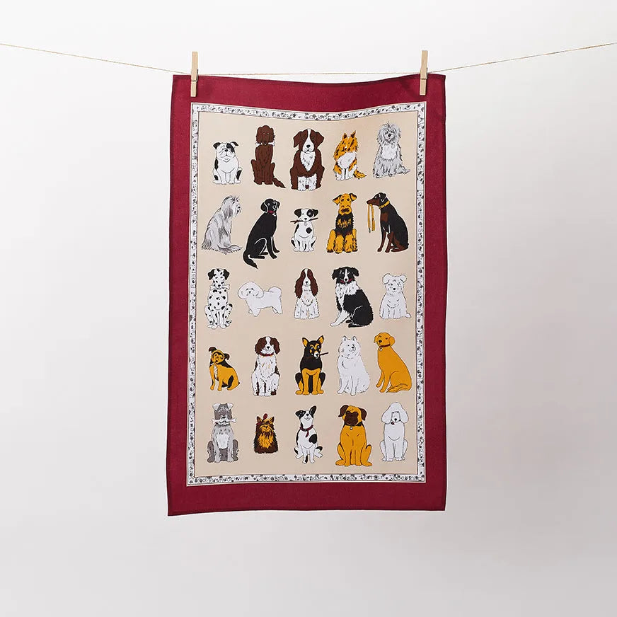 Dogs Galore Cotton Tea Towel in Red