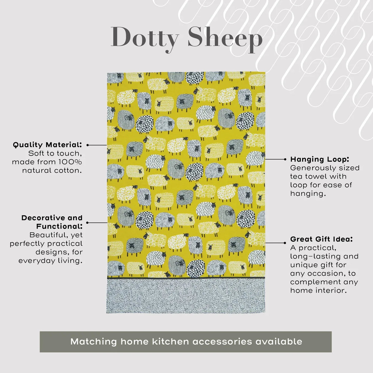 Dotty Sheep Cotton Tea Towel in Yellow