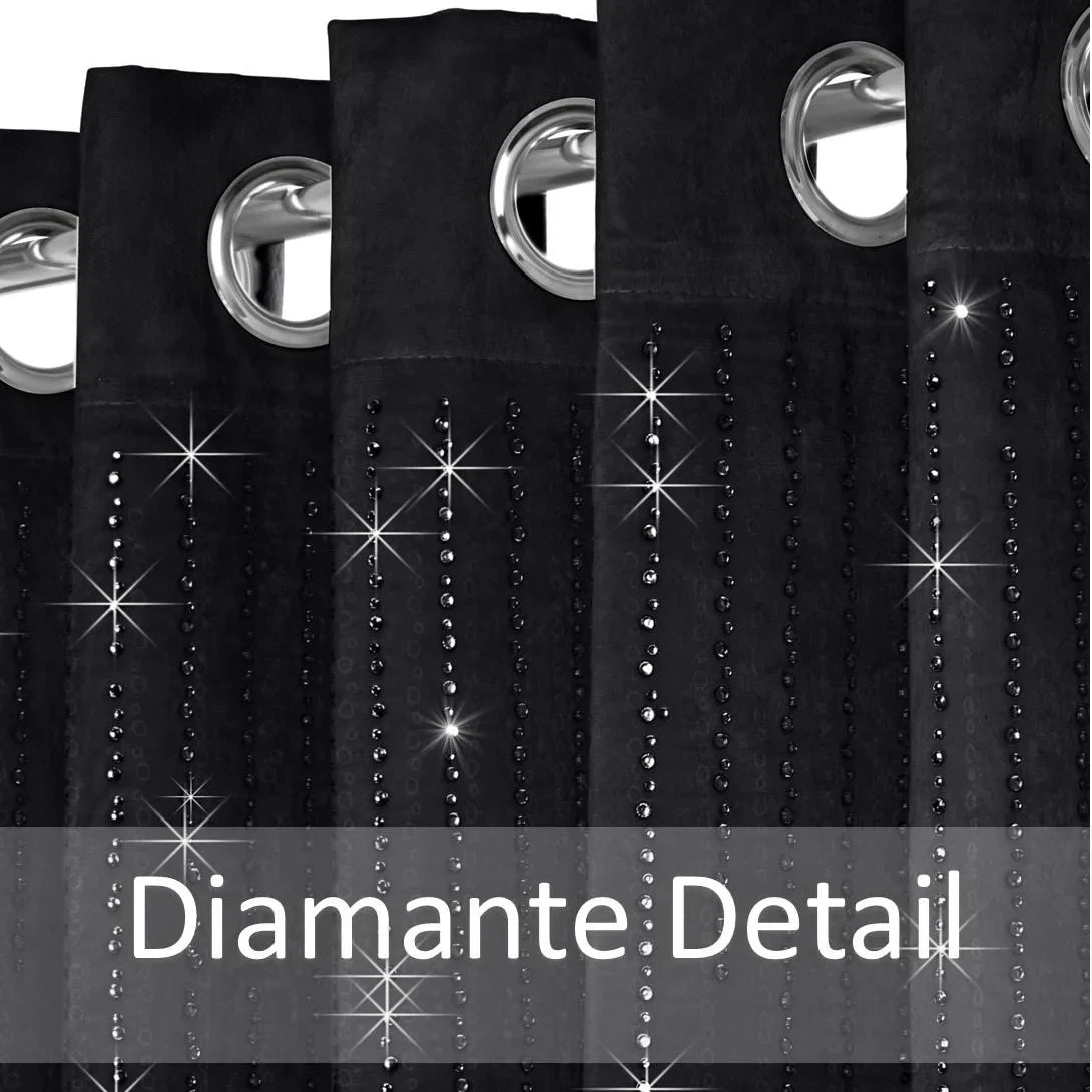 Alan Symonds Diamondo Velvet Blackout Eyelet Ring Top Curtains in Black - Image 4