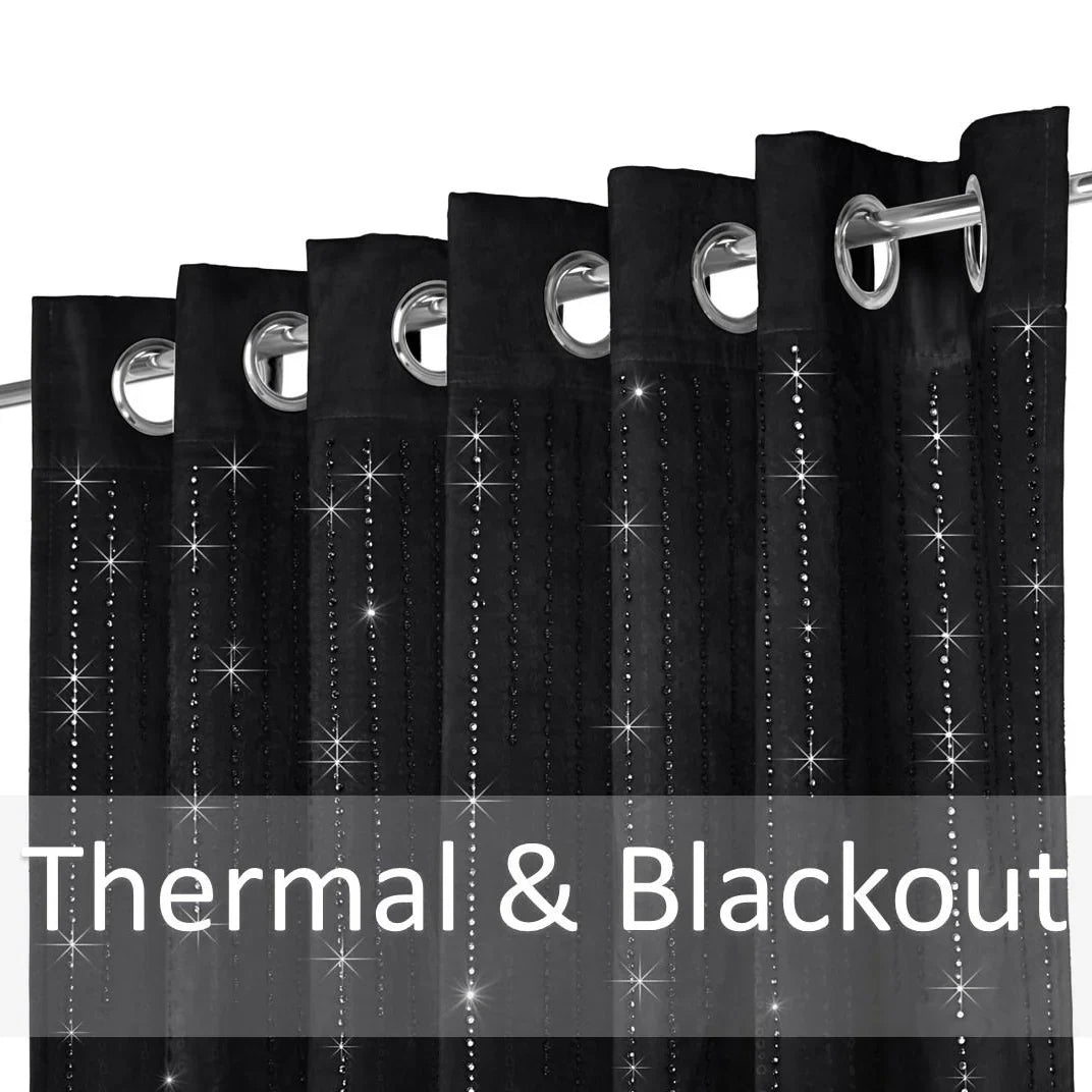 Alan Symonds Diamondo Velvet Blackout Eyelet Ring Top Curtains in Black - Image 6