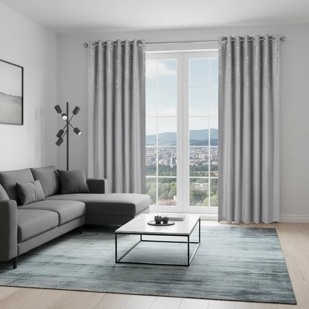 Alan Symonds Diamondo Velvet Blackout Eyelet Ring Top Curtains in Silver - Image 4