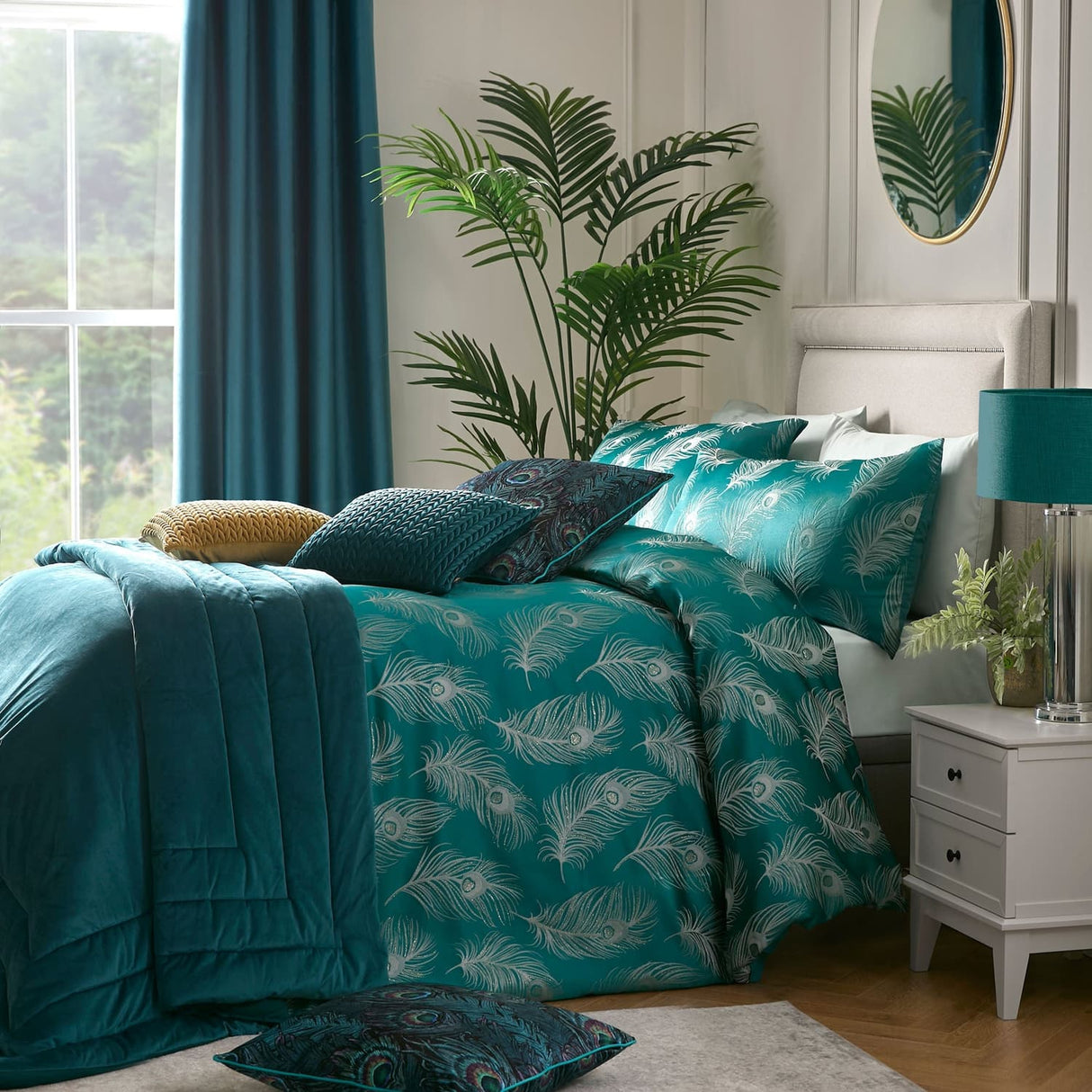 Laurence Llewelyn-Bowen Dandy Jacquard Polycotton Duvet Cover Set - Teal - Dandy Duvet Cover Set In Teal 4