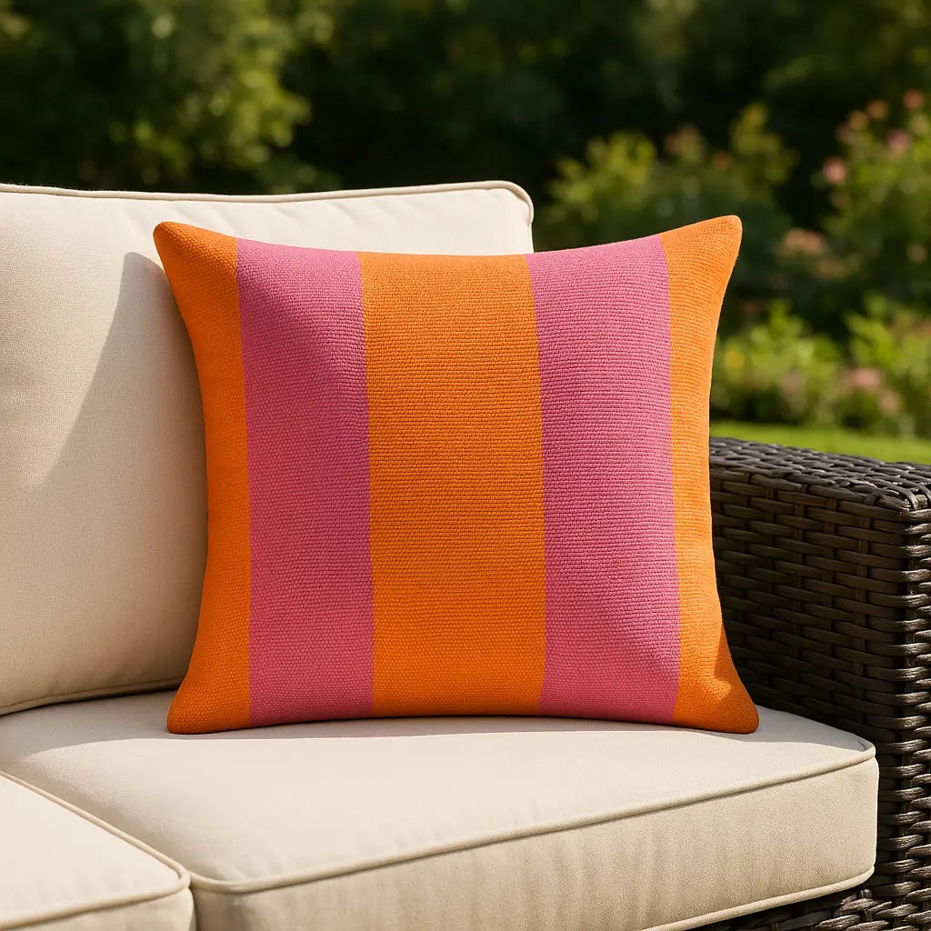 Deck Stripe Outdoor Orange / Pink Cushion Cover or Filled Cushion 60cm x 60cm