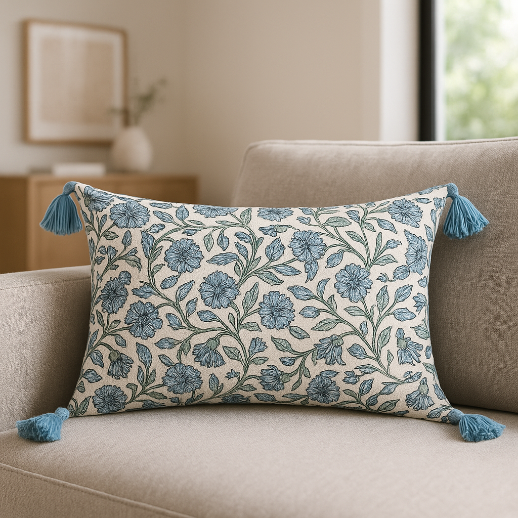 Delphine 100% Cotton Delph Blue Cushion Cover or Filled Cushion